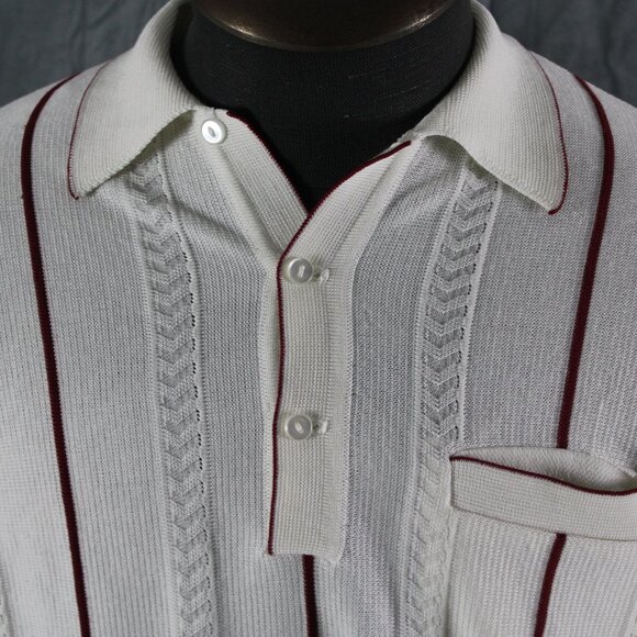 Vintage Golf Shirt - Red Stripe Textured 1/4 Button Down - Men's Medium - Picture 2 of 8
